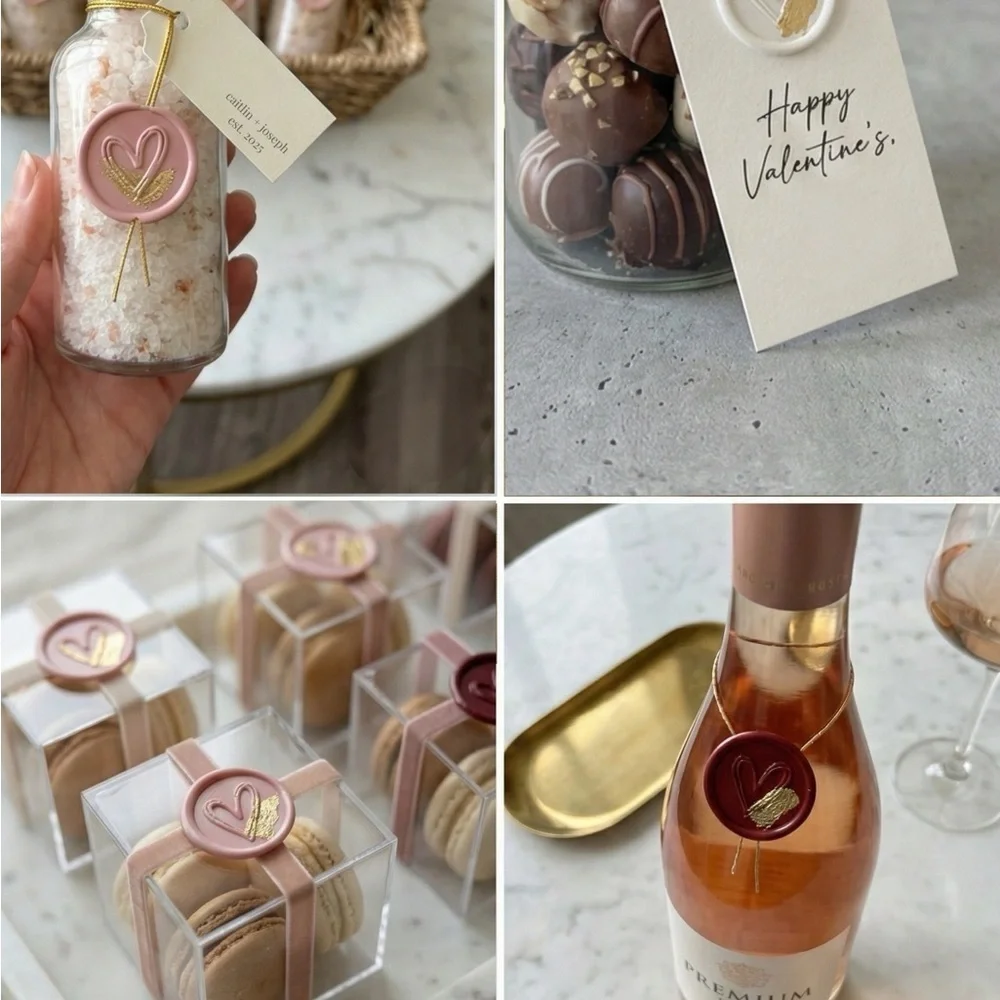 22k Gold Leaf Handmade Heart Wax Seals Wedding Invite Peel & Stick | 25 pack
